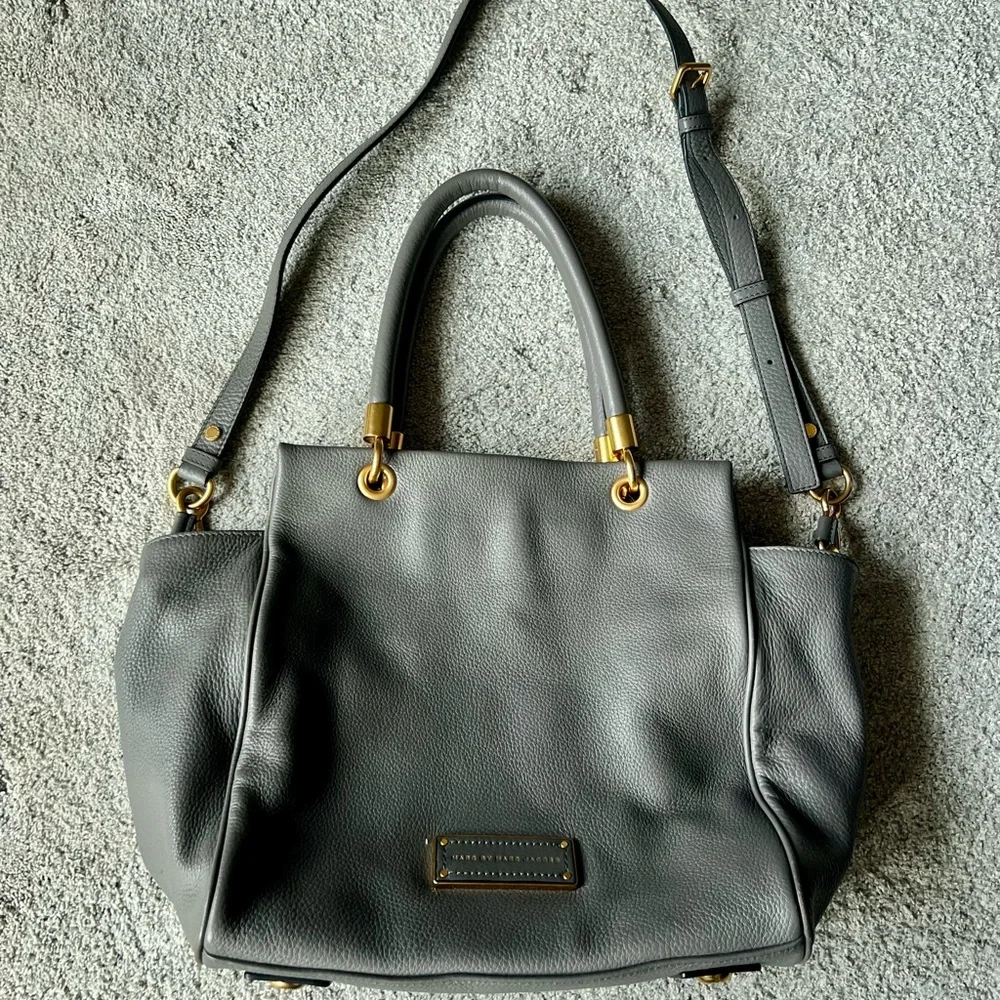 Marc By Marc Jacobs Gray Leather Satchel with Gold Hardware